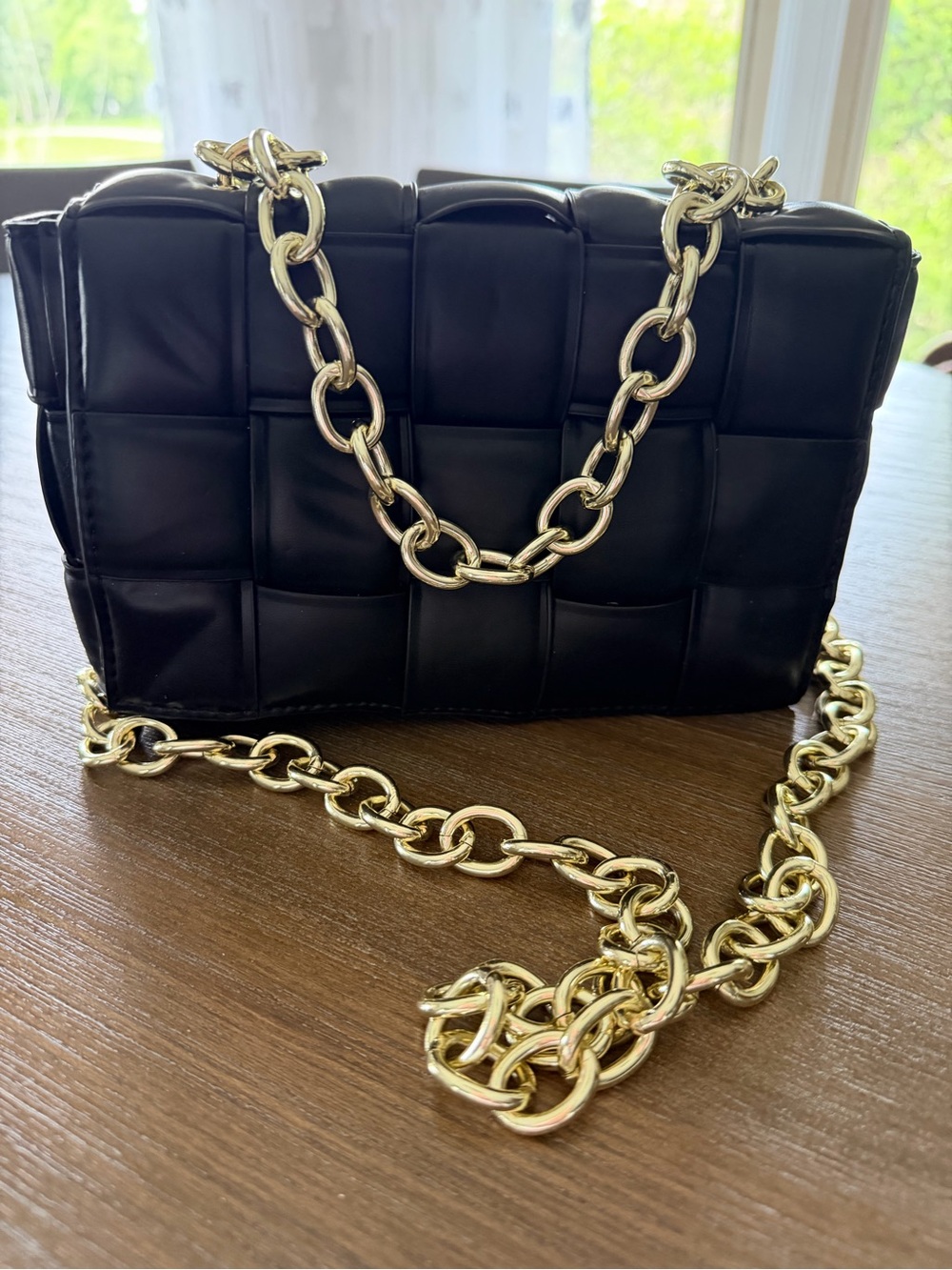 Marshalls Black Quilted Shoulder Bag with Gold Chain